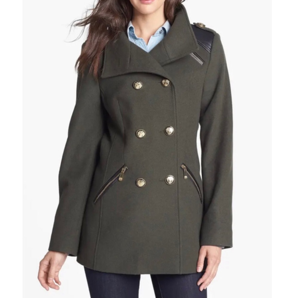 Vince Camuto Wool Blend Military Green Peacoat
